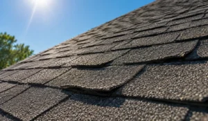 Protecting Shingles During Summer Heat showing curled asphalt shingles exposed to intense sunlight on residential roof surfaces